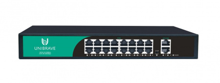 UB-SW-16F2G-200 Base Неуправляемый коммутатор Unibrave с поддержкой PoE на 16 портов и 2 Uplink 1000 Мбит/c