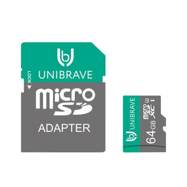 UB-SD64G-A Карта памяти для видеонаблюдения 64GB MicroSD Unibrave Class 10 U3 + SD адаптер