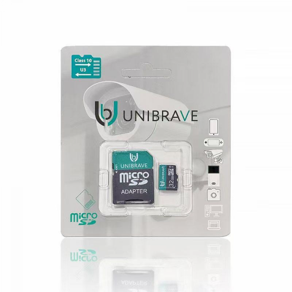 UB-SD32G-A Карта памяти для видеонаблюдения 32GB MicroSD Unibrave Class 10 U3 + SD адаптер