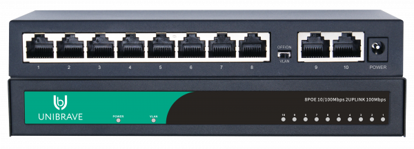 UB-SW-8F2F-96 out Base Неуправляемый коммутатор Unibrave с поддержкой PoE на 8 портов с внешним адаптером питания UB-SW-8F2F-96 out Base Неуправляемый коммутатор Unibrave с поддержкой PoE на 8 портов с внешним адаптером питания