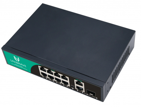 UB-SW-8F2G1SFP-120 Base Неуправляемый коммутатор Unibrave с поддержкой PoE на 8 портов, 2 Uplink 1000 Мбит/с, 1 SFP