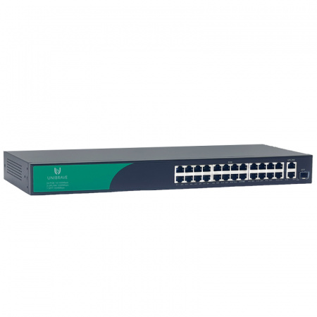 UB-SW-24F2G1SFP-300 Base Неуправляемый коммутатор Unibrave с поддержкой PoE на 24 порта, 2 Uplink 1000 Мбит/c и 1 SFP (300 Вт)