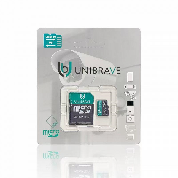 UB-SD256G-A Карта памяти для видеонаблюдения 256GB MicroSD Unibrave Class 10 U3 + SD адаптер