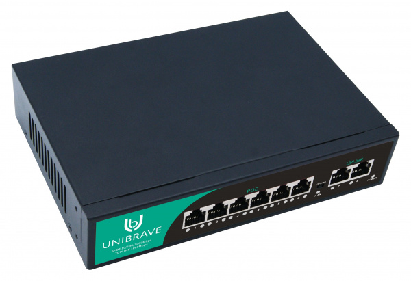 UB-SW-6G2G-75 Base Гигабитный неуправляемый коммутатор Unibrave с 6 PoE-портами 1000 Мбит/с и 2 Uplink 1000 Мбит/с UB-SW-6G2G-75 Base Гигабитный неуправляемый коммутатор Unibrave с 6 PoE-портами 1000 Мбит/с и 2 Uplink 1000 Мбит/с