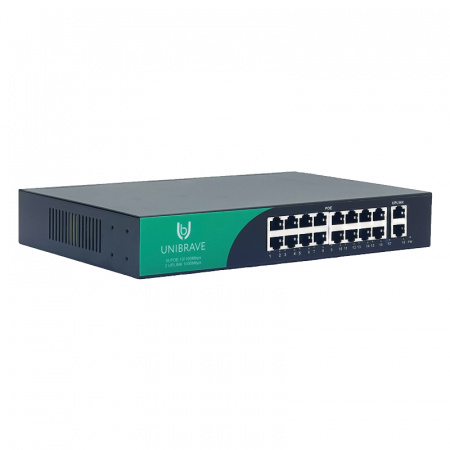 UB-SW-16F2G-200 Base Неуправляемый коммутатор Unibrave с поддержкой PoE на 16 портов и 2 Uplink 1000 Мбит/c