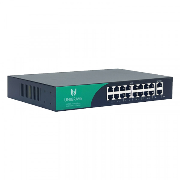 UB-SW-16F2G-200 Base Неуправляемый коммутатор Unibrave с поддержкой PoE на 16 портов и 2 Uplink 1000 Мбит/c UB-SW-16F2G-200 Base Неуправляемый коммутатор Unibrave с поддержкой PoE на 16 портов и 2 Uplink 1000 Мбит/c