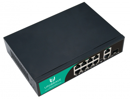 UB-SW-8F2G1SFP-120 Base Неуправляемый коммутатор Unibrave с поддержкой PoE на 8 портов, 2 Uplink 1000 Мбит/с, 1 SFP