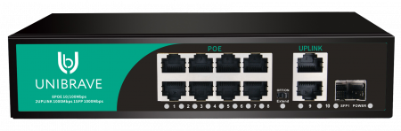 UB-SW-8F2G1SFP-120 Base Неуправляемый коммутатор Unibrave с поддержкой PoE на 8 портов, 2 Uplink 1000 Мбит/с, 1 SFP