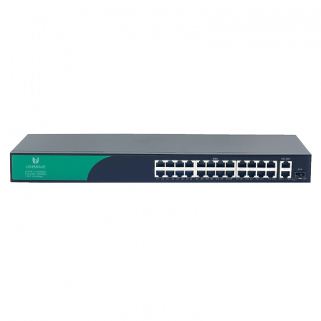UB-SW-24F2G1SFP-300 Base Неуправляемый коммутатор Unibrave с поддержкой PoE на 24 порта, 2 Uplink 1000 Мбит/c и 1 SFP (300 Вт)