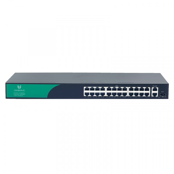 UB-SW-24F2G1SFP-300 Base Неуправляемый коммутатор Unibrave с поддержкой PoE на 24 порта, 2 Uplink 1000 Мбит/c и 1 SFP (300 Вт) UB-SW-24F2G1SFP-300 Base Неуправляемый коммутатор Unibrave с поддержкой PoE на 24 порта, 2 Uplink 1000 Мбит/c и 1 SFP (300 Вт)