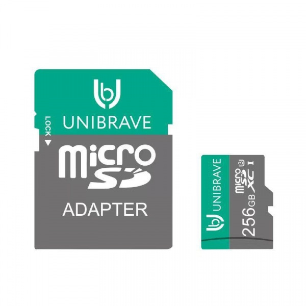 UB-SD256G-A Карта памяти для видеонаблюдения 256GB MicroSD Unibrave Class 10 U3 + SD адаптер