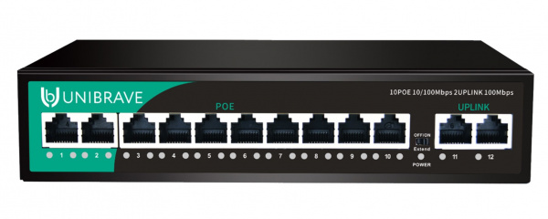 UB-SW-10F2F-120 Base Неуправляемый коммутатор Unibrave с поддержкой PoE на 10 портов UB-SW-10F2F-120 Base Неуправляемый коммутатор Unibrave с поддержкой PoE на 10 портов