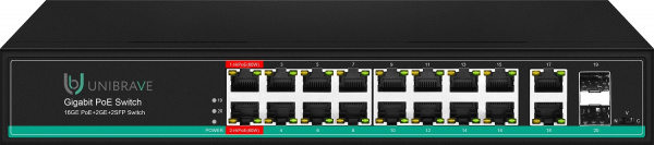 UB-SW-16G2G2SFP-300 Pro Гигабитный неуправляемый коммутатор Unibrave с поддержкой PoE на 16 портов, 2Uplink, 2SFP-портами (300 Вт) UB-SW-16G2G2SFP-300 Pro Гигабитный неуправляемый коммутатор Unibrave с поддержкой PoE на 16 портов, 2Uplink, 2SFP-портами (300 Вт)