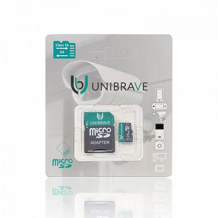 UB-SD128G-A Карта памяти для видеонаблюдения 128GB MicroSD Unibrave Class 10 U3 + SD адаптер
