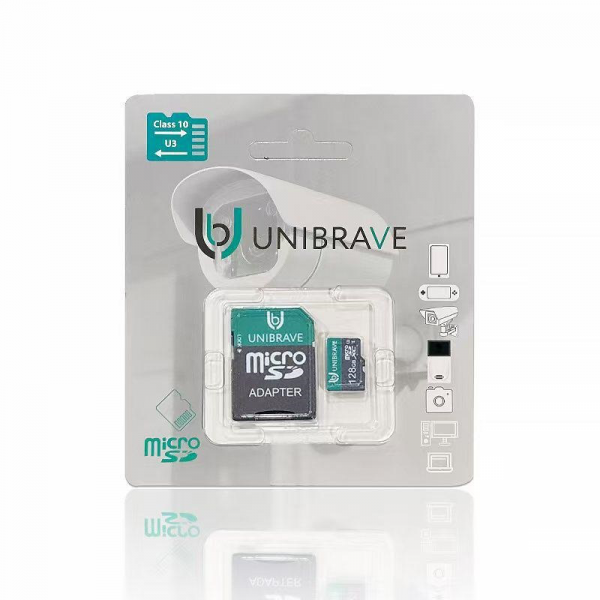 UB-SD128G-A Карта памяти для видеонаблюдения 128GB MicroSD Unibrave Class 10 U3 + SD адаптер