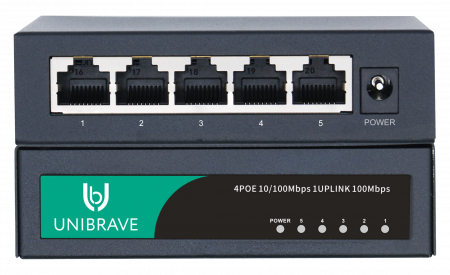 UB-SW-4F1F-48 out Base Неуправляемый коммутатор Unibrave с поддержкой PoE на 4 порта с внешним адаптером питания